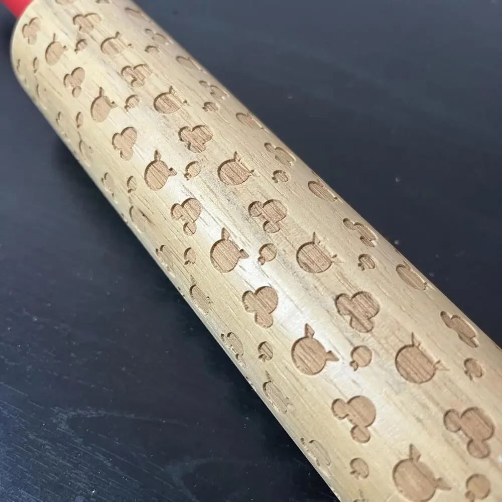 Rolling Pin Disney Mickey Mouse‎ Ears Embossed Baking Engraved Wood Rolling Pin